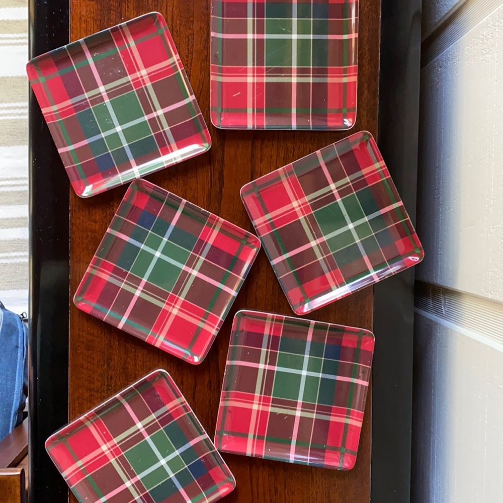 Tommy Bahama Tartan Plaid 6” Melamine‎ Snack Plates Set of 6